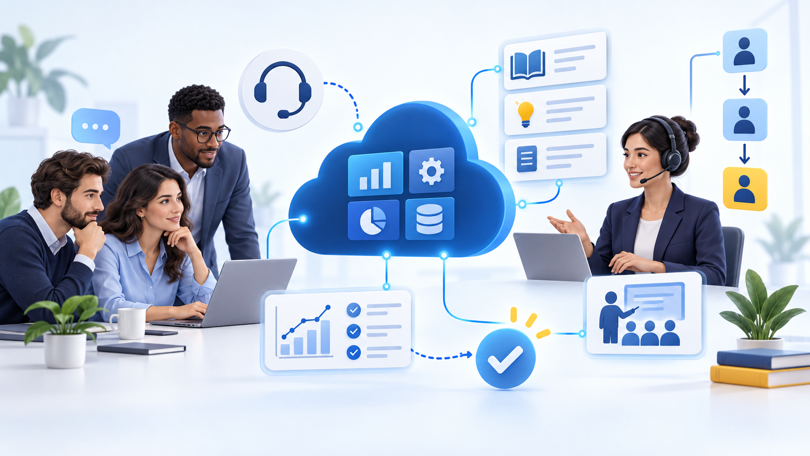 Team aziendale che valuta il supporto di un software gestionale cloud