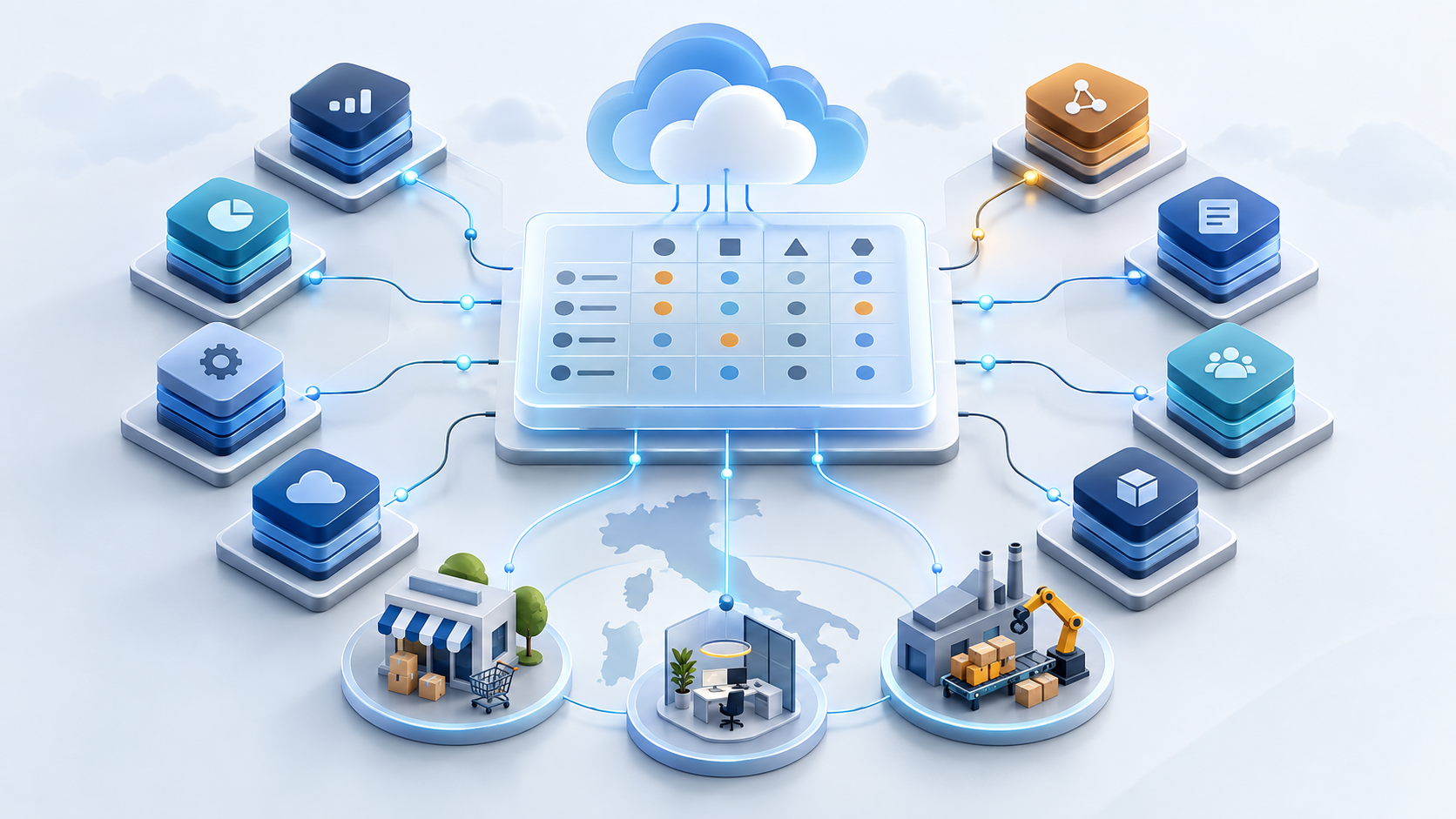 Otto soluzioni gestionali cloud collegate a una matrice di confronto per PMI italiane
